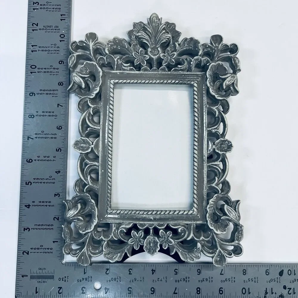 Baroque Gray Picture Frame Floral 5.5x3.5 Opening Tabletop Dark Academia Gothic